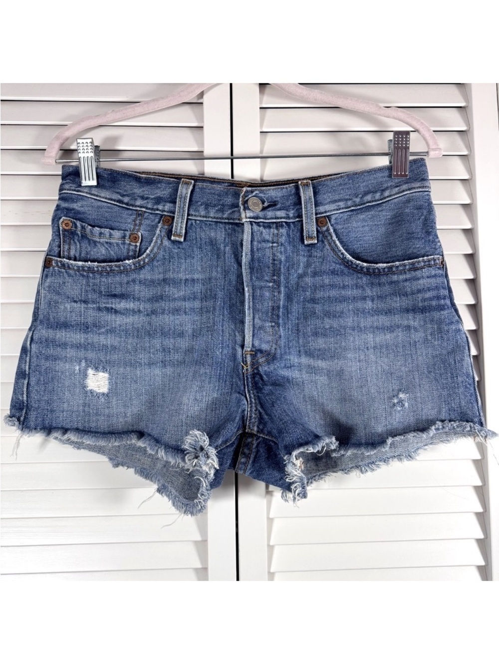 Levi's 501 Distressed Fried Hem Blue Jean Shorts Festival Size 27